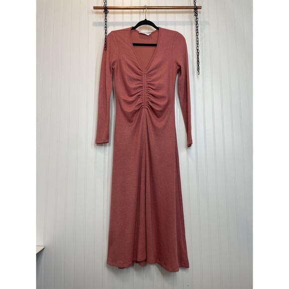 All in Favor Cinch Front Long Sleeve V-Neck Pullover Midi Sweater Dress Size M - Picture 2 of 6